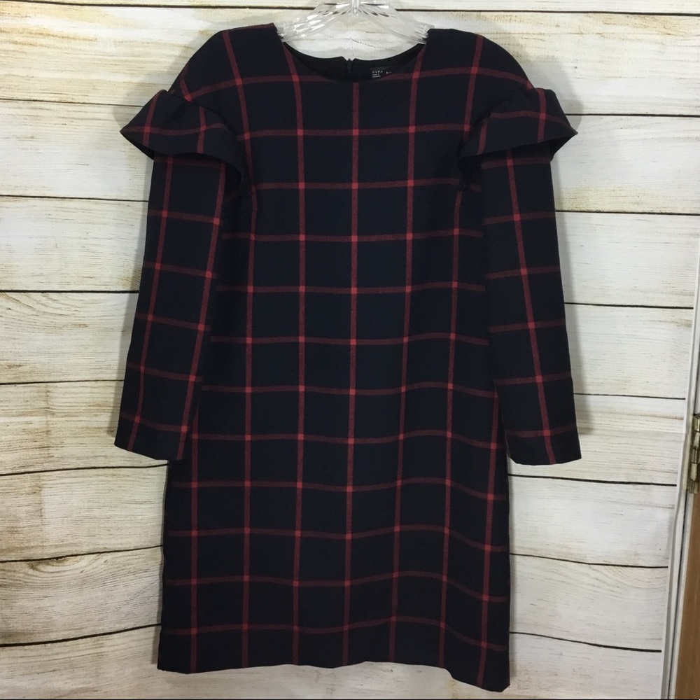 |Zara| Check short long-sleeve Dress with frills